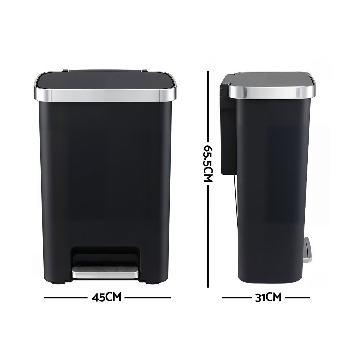 Artiss Rubbish Bin 51L Kitchen Pedal Soft Close Lid Liner Pocket Black Awezingly