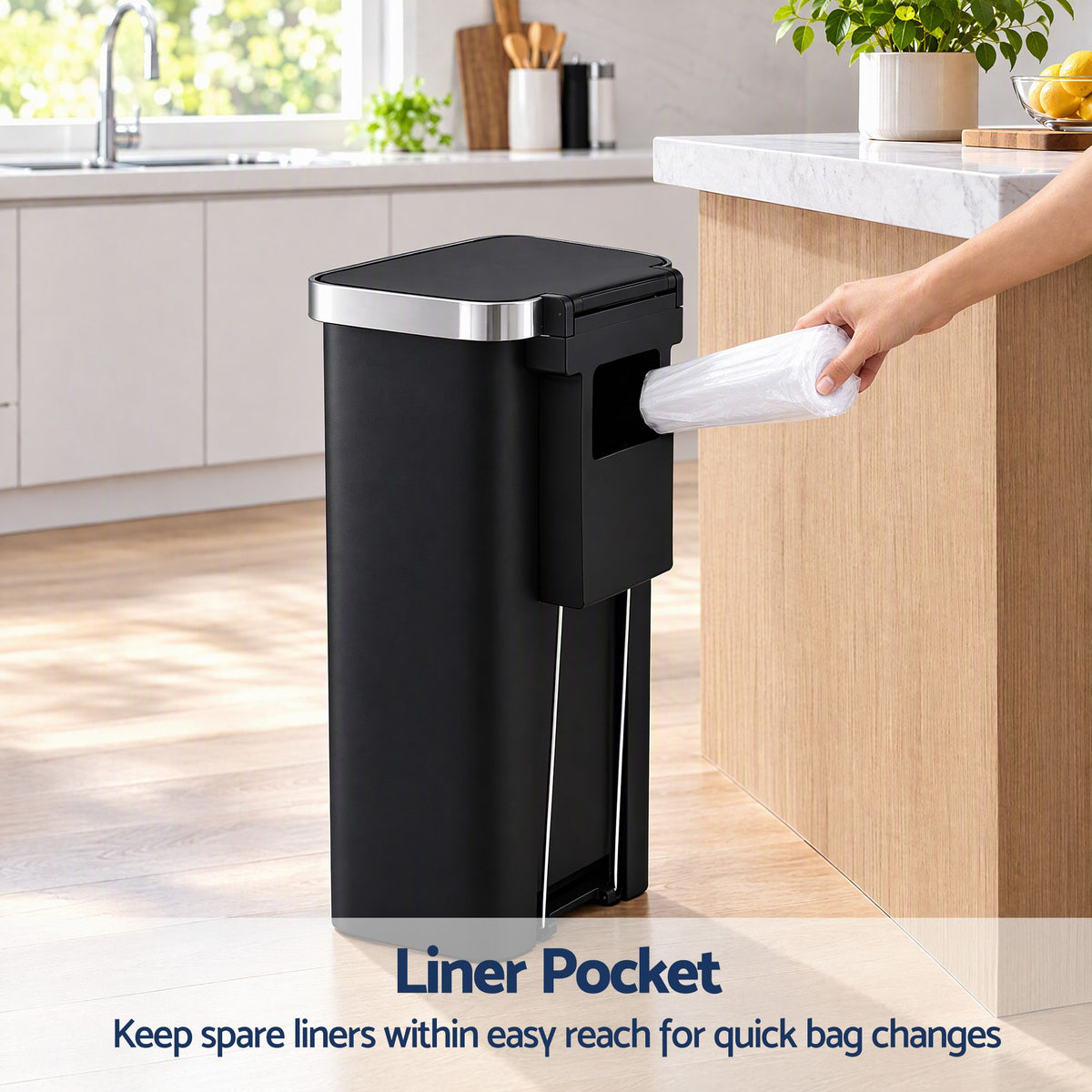Artiss Rubbish Bin 51L Kitchen Pedal Soft Close Lid Liner Pocket Black Awezingly
