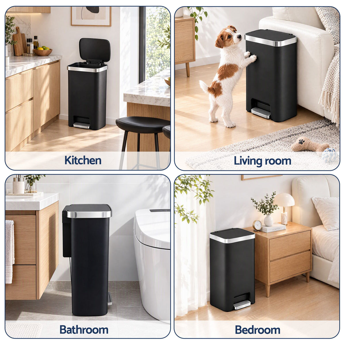 Artiss Rubbish Bin 51L Kitchen Pedal Soft Close Lid Liner Pocket Black Awezingly