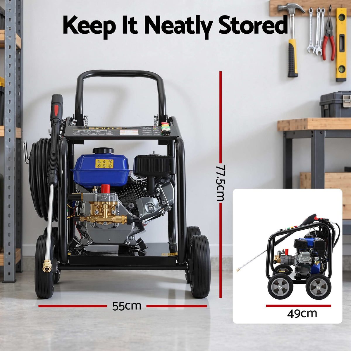 Giantz Petrol High Pressure Washer 3000PSI 7HP 4 Stroke Cleaner Commercial Blue Awezingly