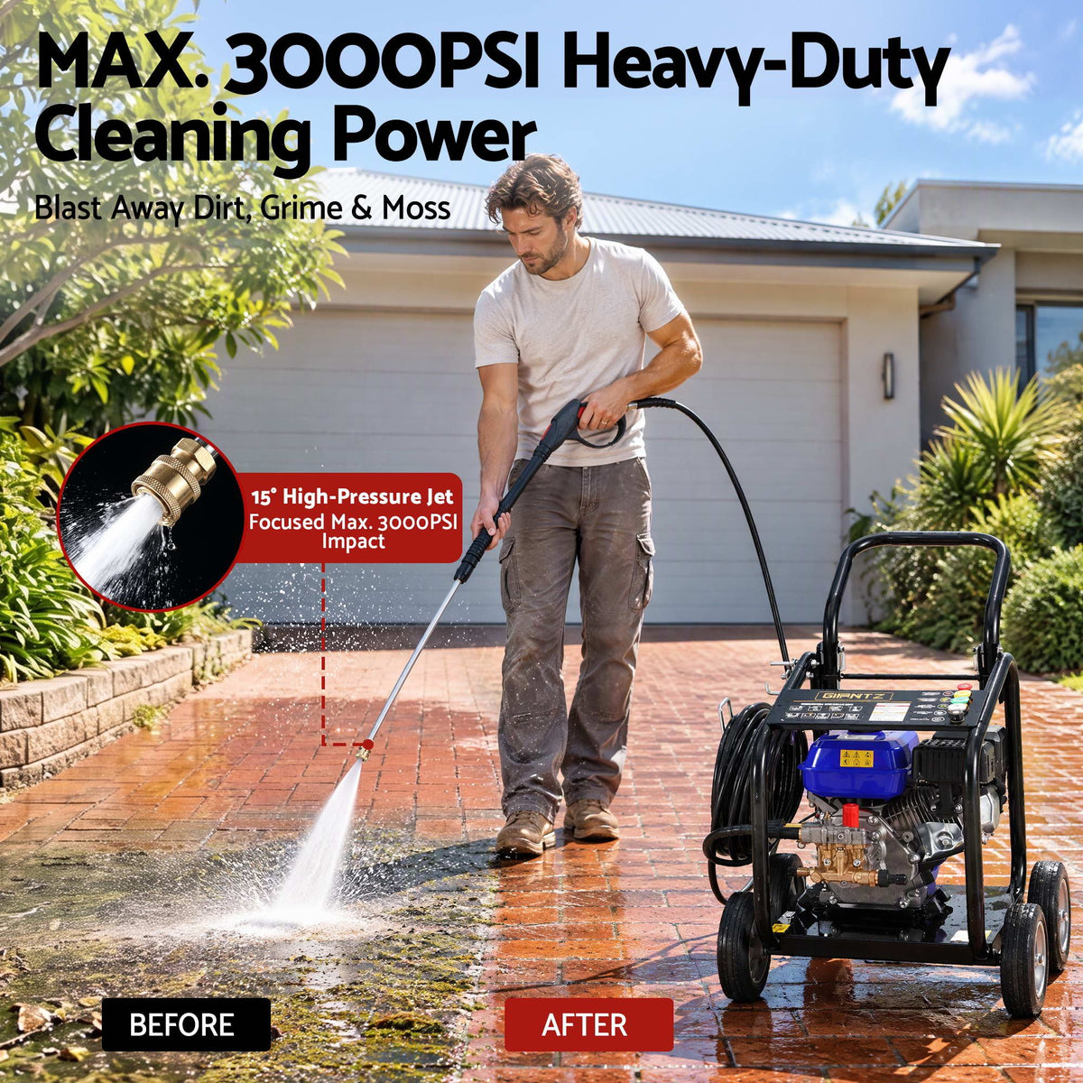 Giantz Petrol High Pressure Washer 3000PSI 7HP 4 Stroke Cleaner Commercial Blue Awezingly