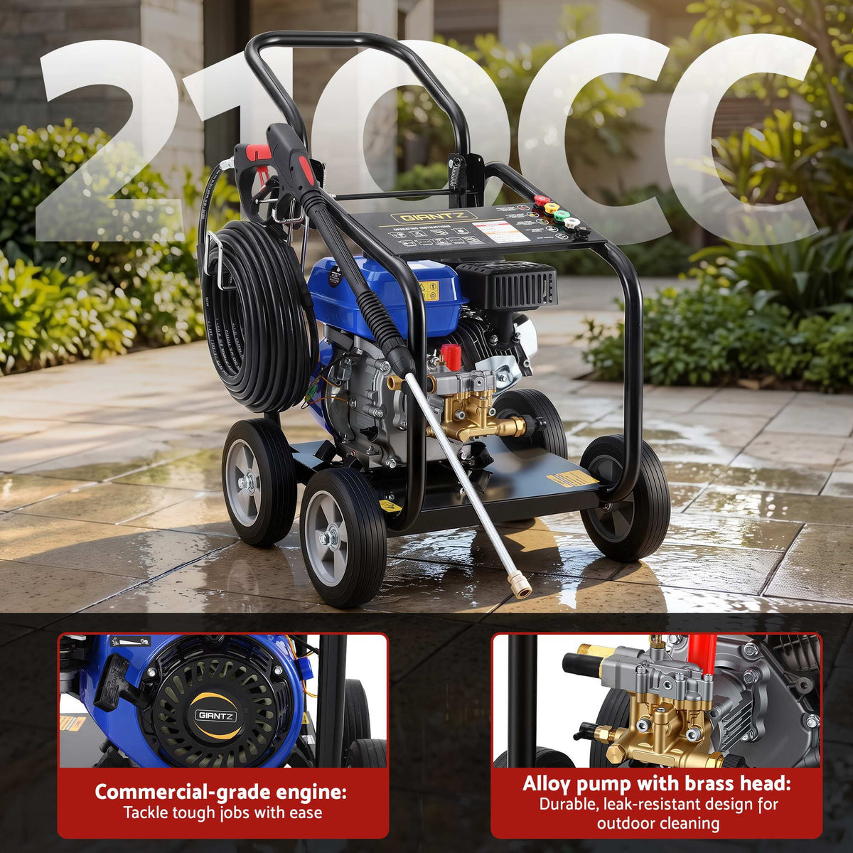 Giantz Petrol High Pressure Washer 3000PSI 7HP 4 Stroke Cleaner Commercial Blue Awezingly