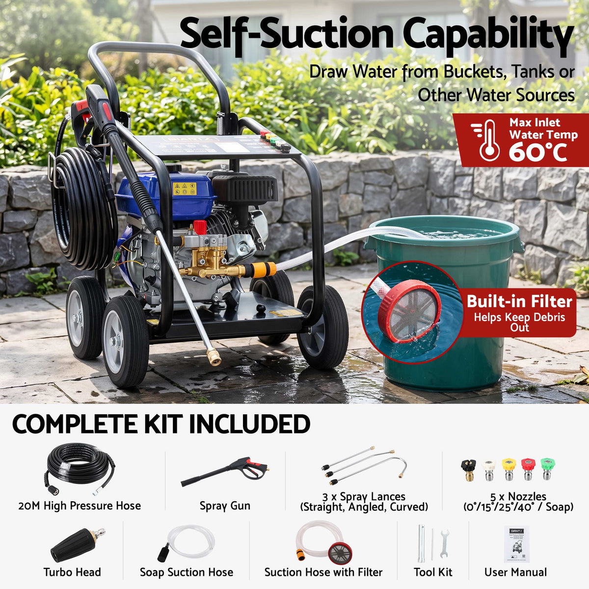 Giantz Petrol High Pressure Washer 3000PSI 7HP 4 Stroke Cleaner Commercial Blue Awezingly