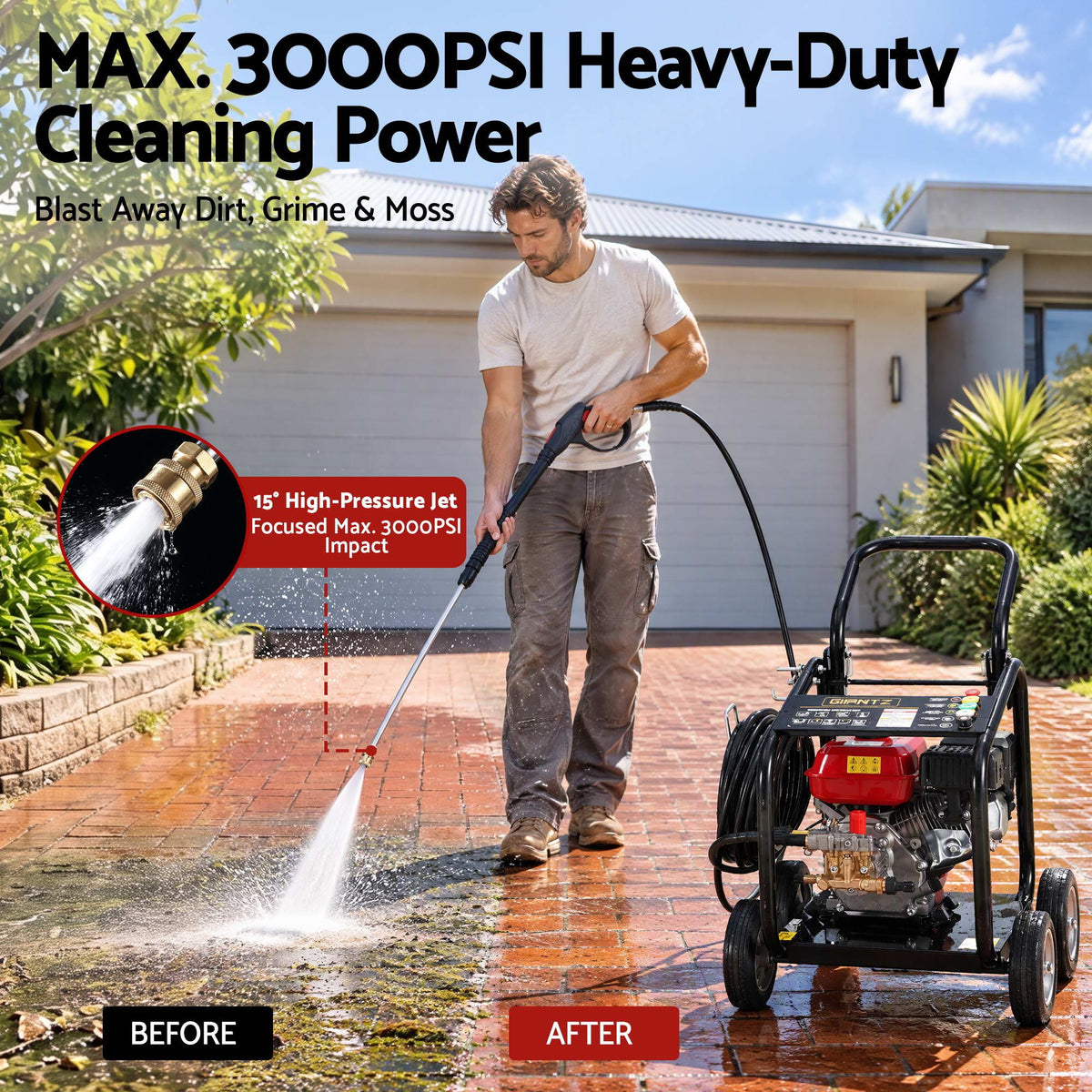 Giantz Petrol High Pressure Washer 3000PSI 7HP 4 Stroke Cleaner Commercial Red Awezingly