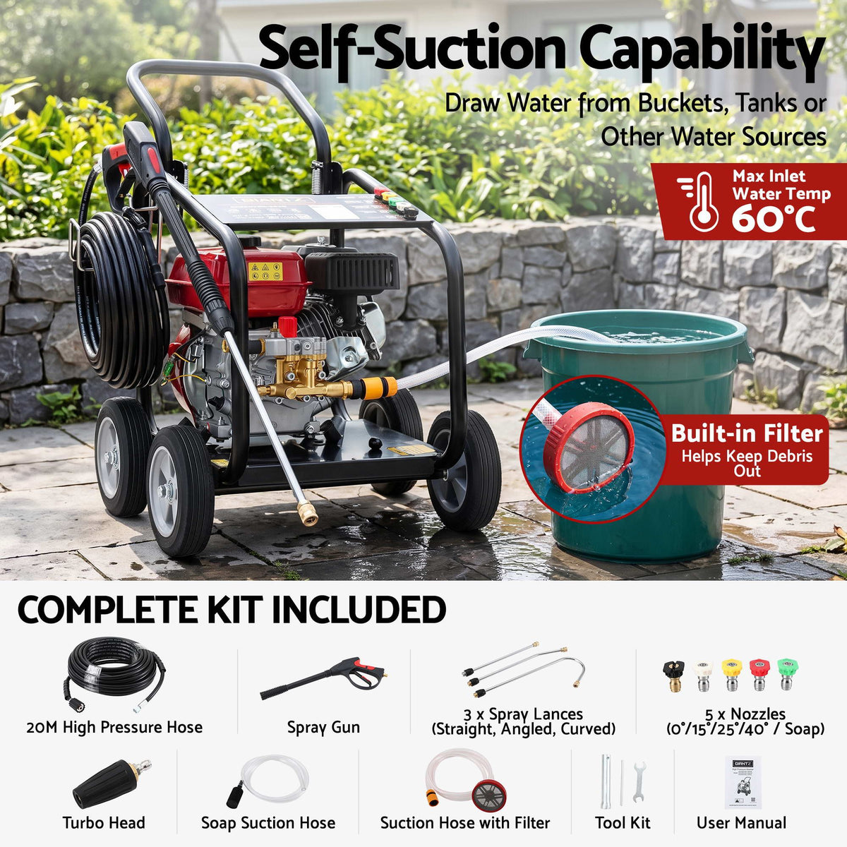 Giantz Petrol High Pressure Washer 3000PSI 7HP 4 Stroke Cleaner Commercial Red Awezingly