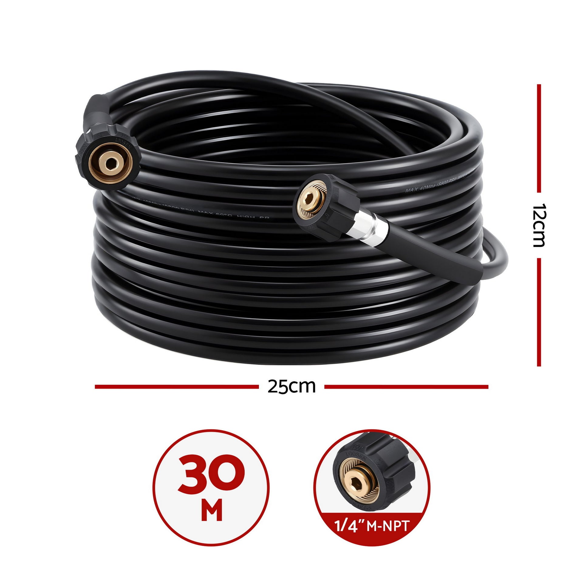Giantz Pressure Washer Hose 30M 5800PSI Power Replacement Extension 1/4'' Quick Connect Awezingly