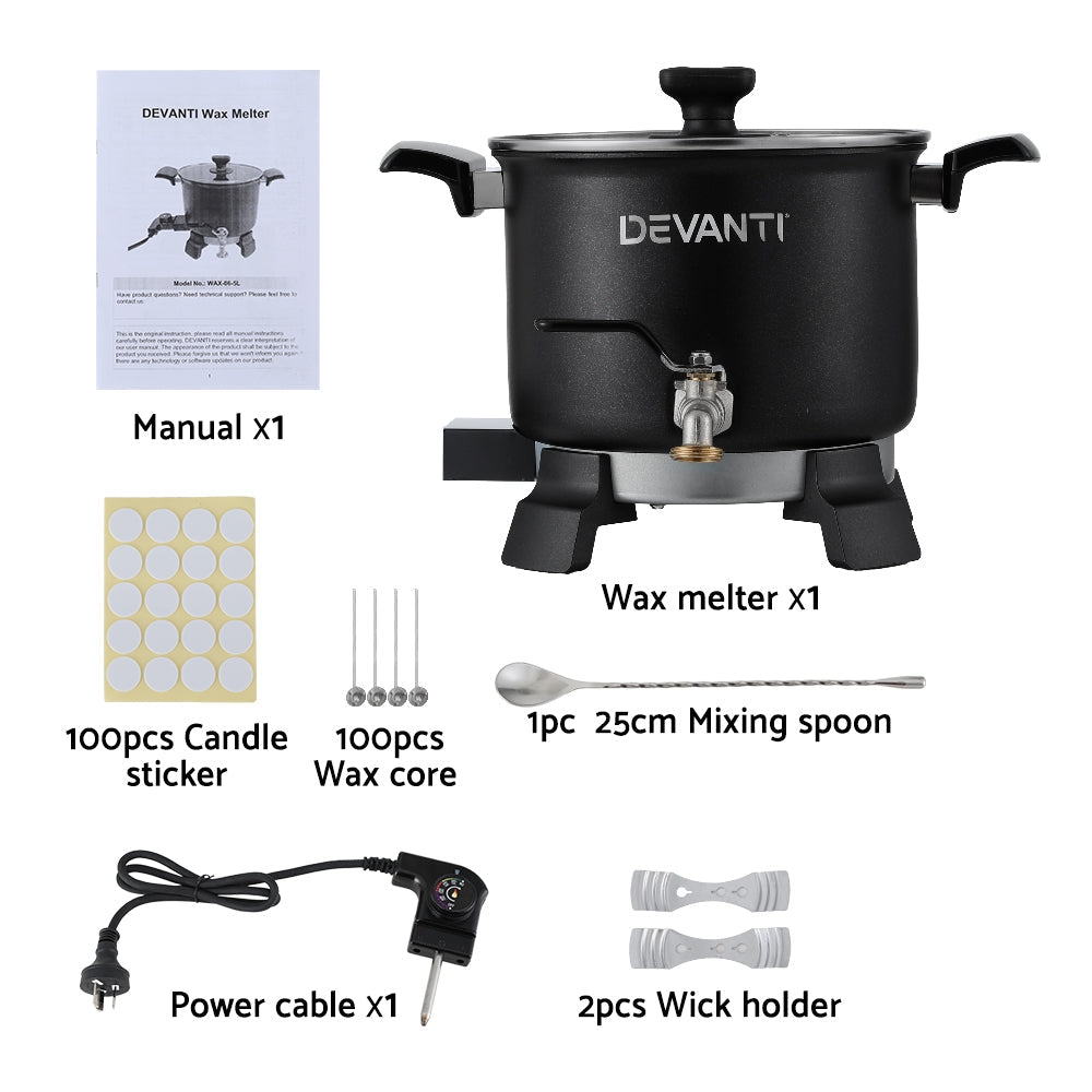 Devanti 5L Wax Melter Candle Making 1200W Melting Pot Furnace Quick Pour Spout Soy Soap Devanti