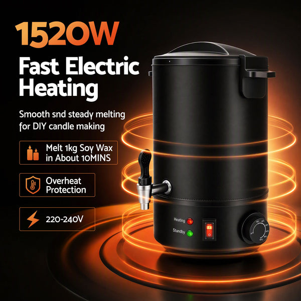 Devanti 6L Wax Melter Candle Making 1520W Melting Pot Furnace Quick Pour Spout Soy Soap Awezingly