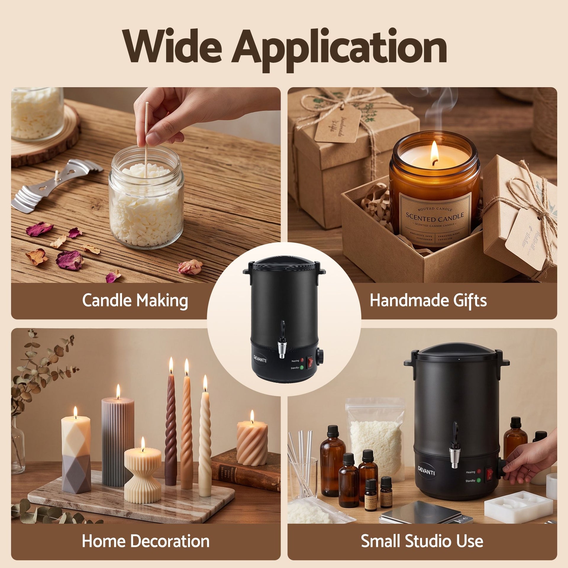 Devanti 6L Wax Melter Candle Making 1520W Melting Pot Furnace Quick Pour Spout Soy Soap Awezingly