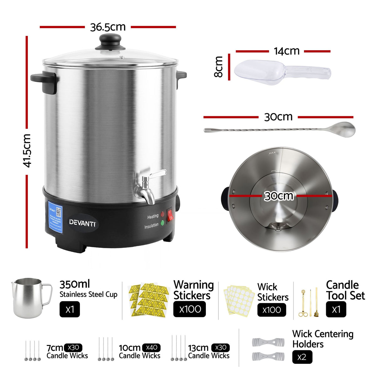 Devanti 16L Wax Melter Candle Making 1500W Melting Pot Furnace Quick Pour Spout Soy Soap Awezingly