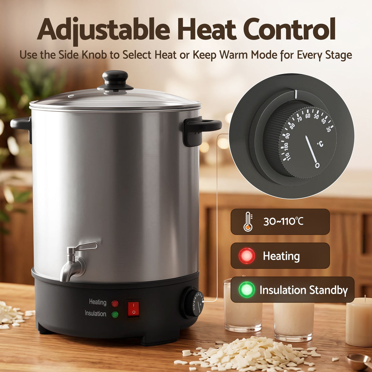 Devanti 16L Wax Melter Candle Making 1500W Melting Pot Furnace Quick Pour Spout Soy Soap Awezingly