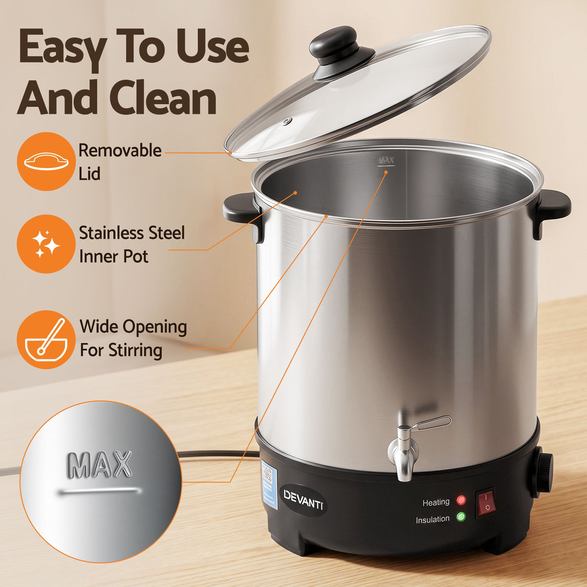 Devanti 16L Wax Melter Candle Making 1500W Melting Pot Furnace Quick Pour Spout Soy Soap Awezingly