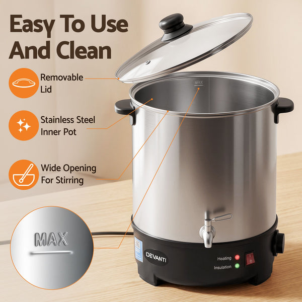 Devanti 16L Wax Melter Candle Making 1500W Melting Pot Furnace Quick Pour Spout Soy Soap Awezingly