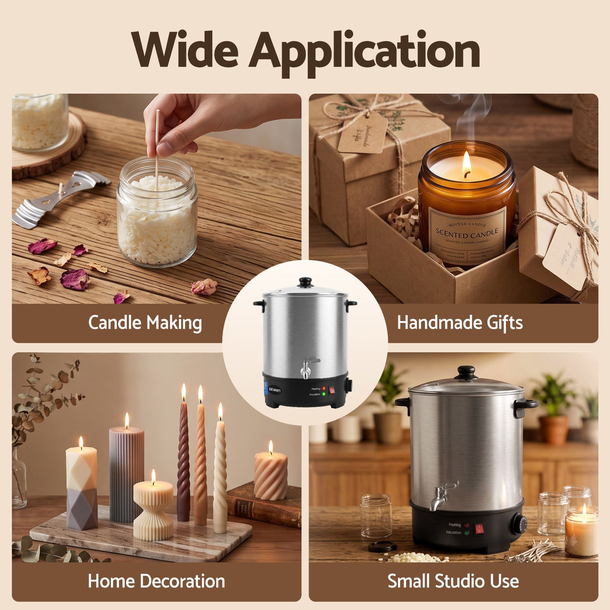 Devanti 16L Wax Melter Candle Making 1500W Melting Pot Furnace Quick Pour Spout Soy Soap Awezingly