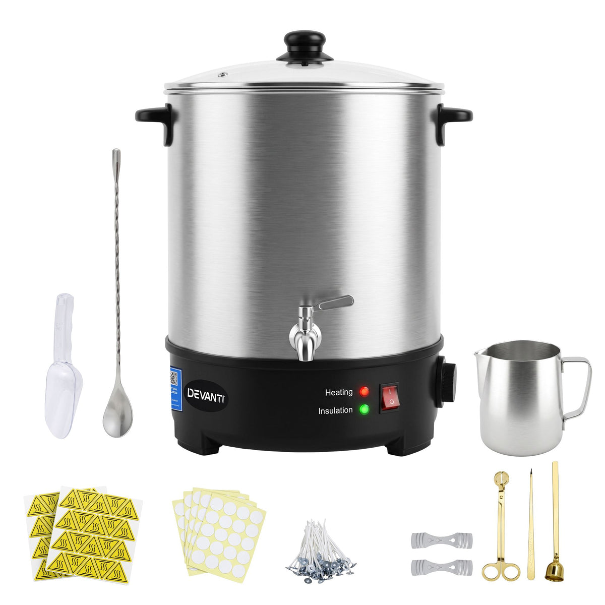 Devanti 16L Wax Melter Candle Making 1500W Melting Pot Furnace Quick Pour Spout Soy Soap Awezingly