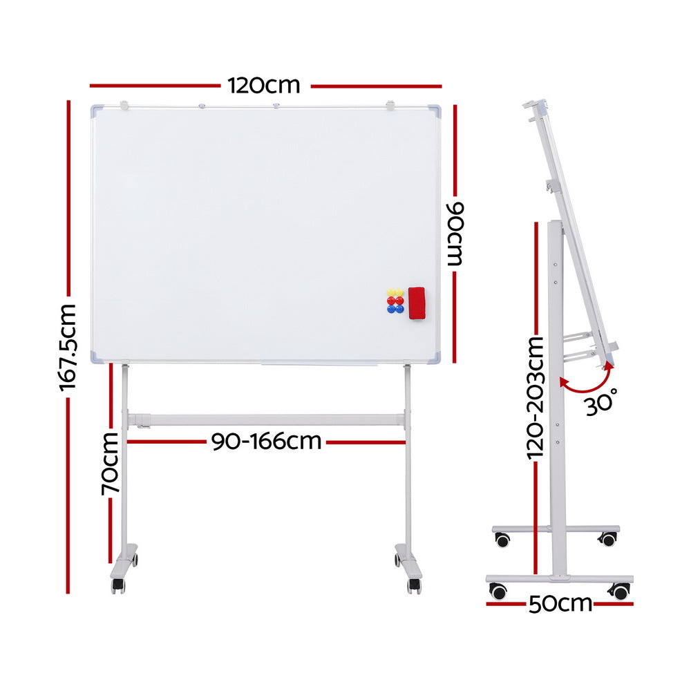 90x120cm Standing Whiteboard with Wheels Magnetic Double-Sided Erase Board Does not apply