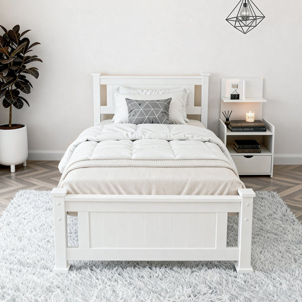 Artiss King Single Bed Frame and Bedside Table White Awezingly
