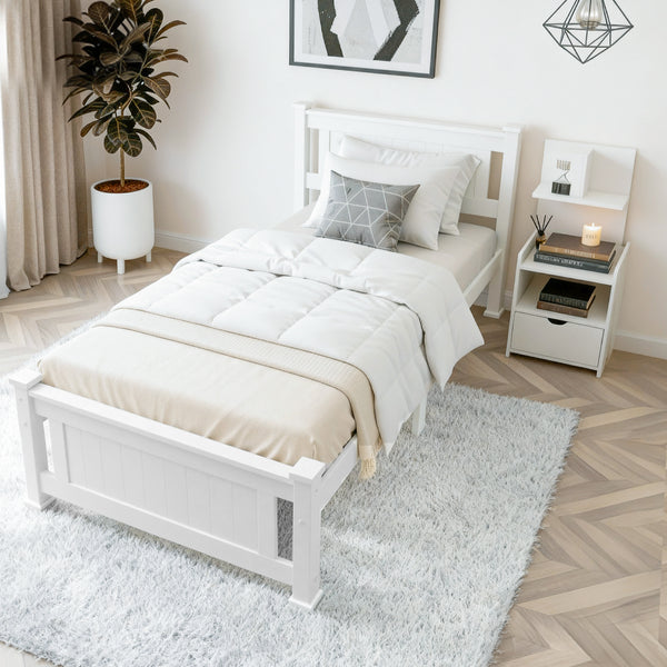Artiss King Single Bed Frame and Bedside Table White Awezingly