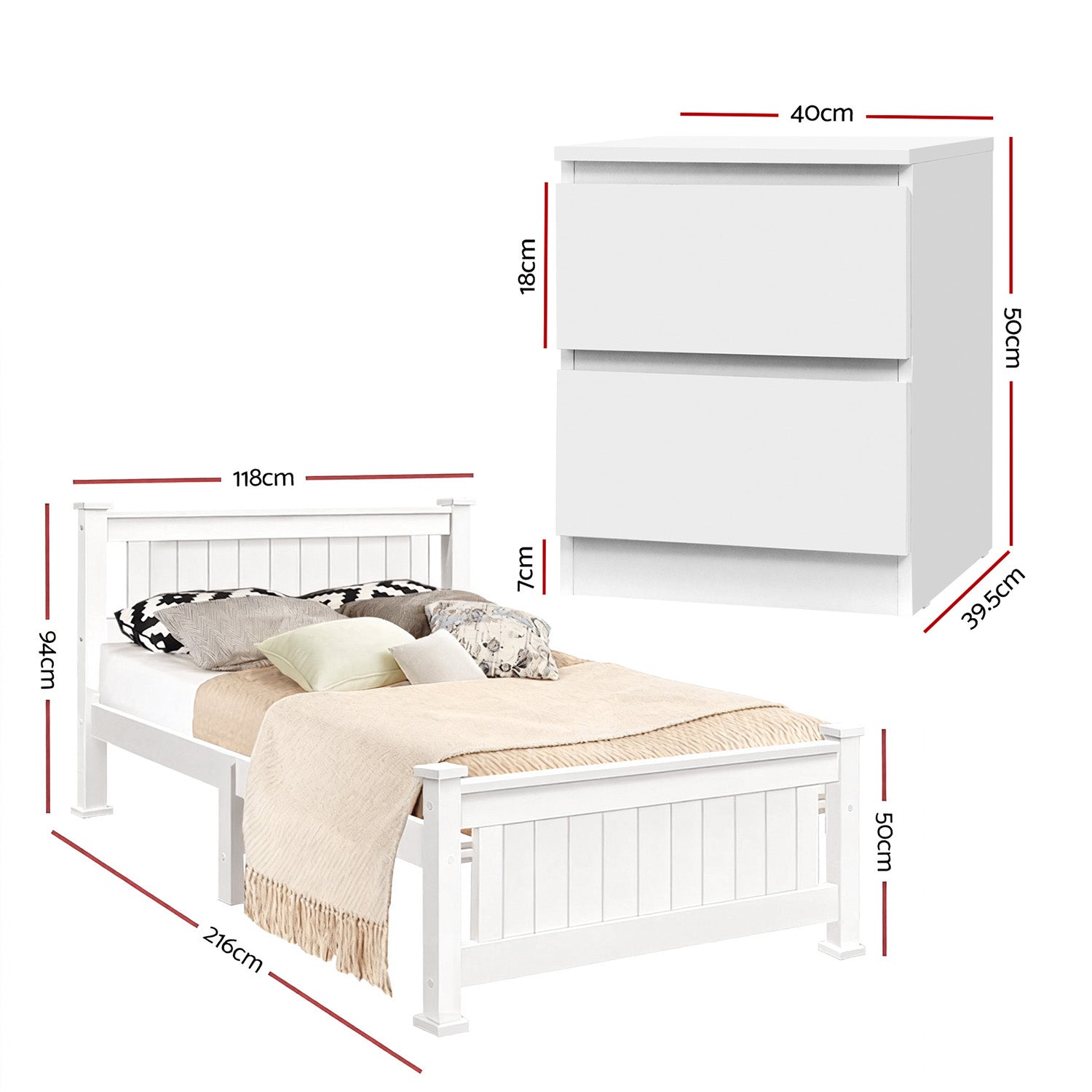 Artiss King Single Bed Frame and Bedside Table Awezingly