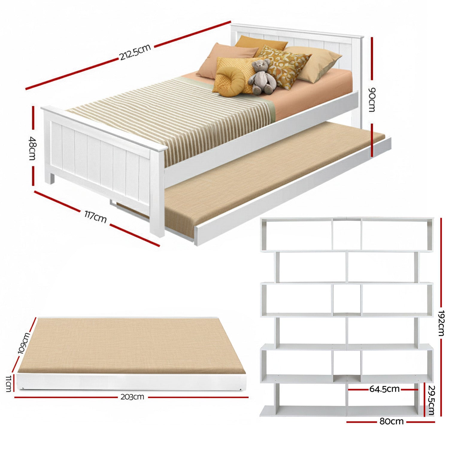 Artiss Bed Frame King Single and Bookshelf Awezingly