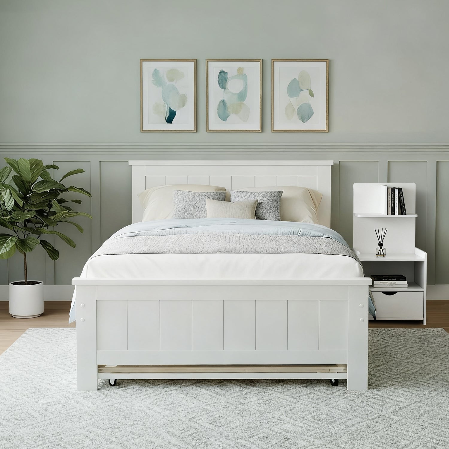 Artiss King Single Bed Frame and Bedside Table White Awezingly