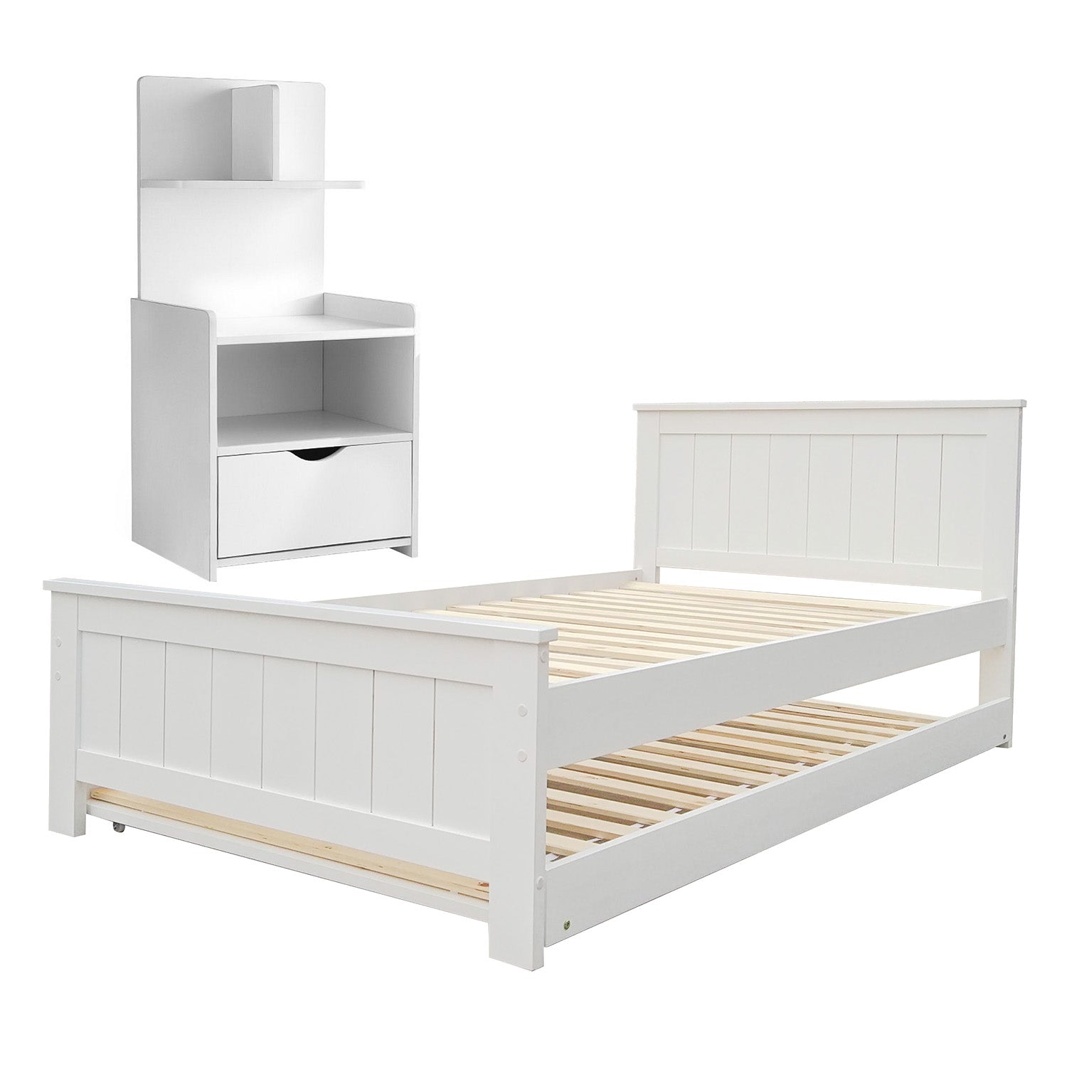 Artiss King Single Bed Frame and Bedside Table White Awezingly