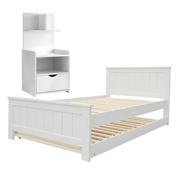 Artiss King Single Bed Frame and Bedside Table White Awezingly