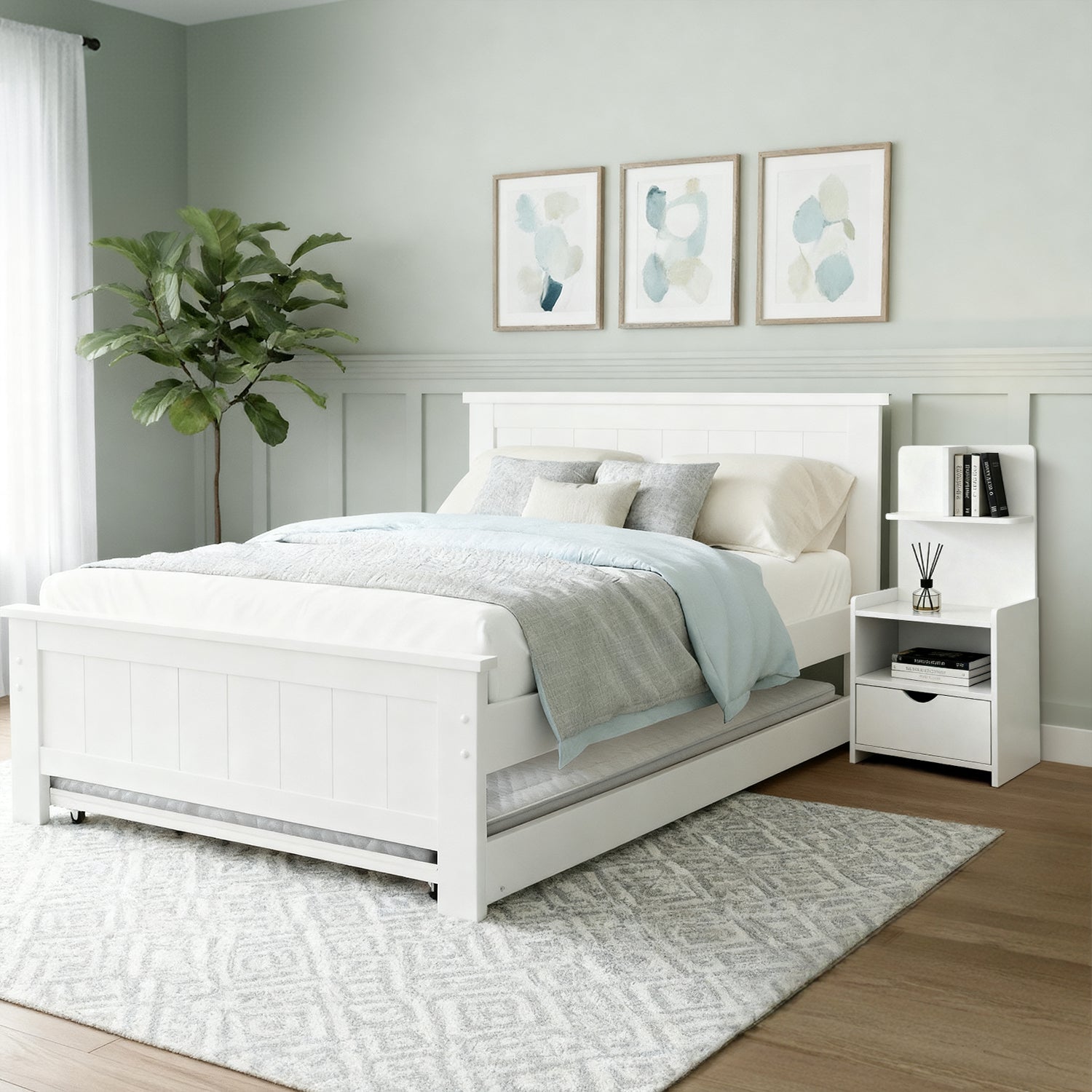 Artiss King Single Bed Frame and Bedside Table White Awezingly
