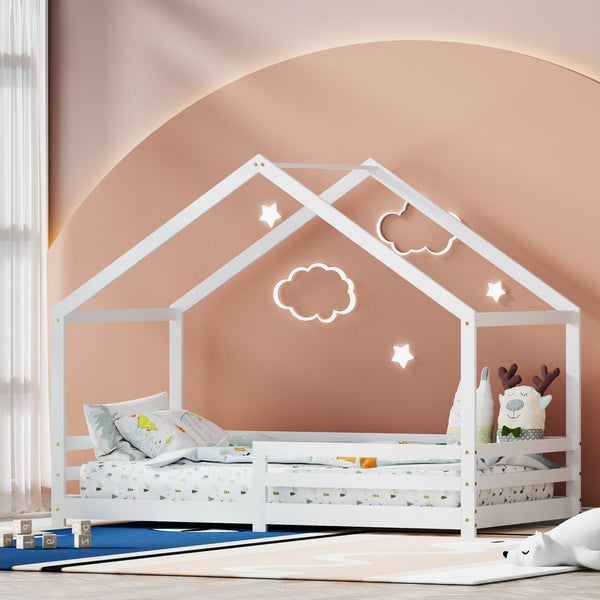 Artiss Bed Frame Wooden Kids Single House Frame White AMOS Artiss