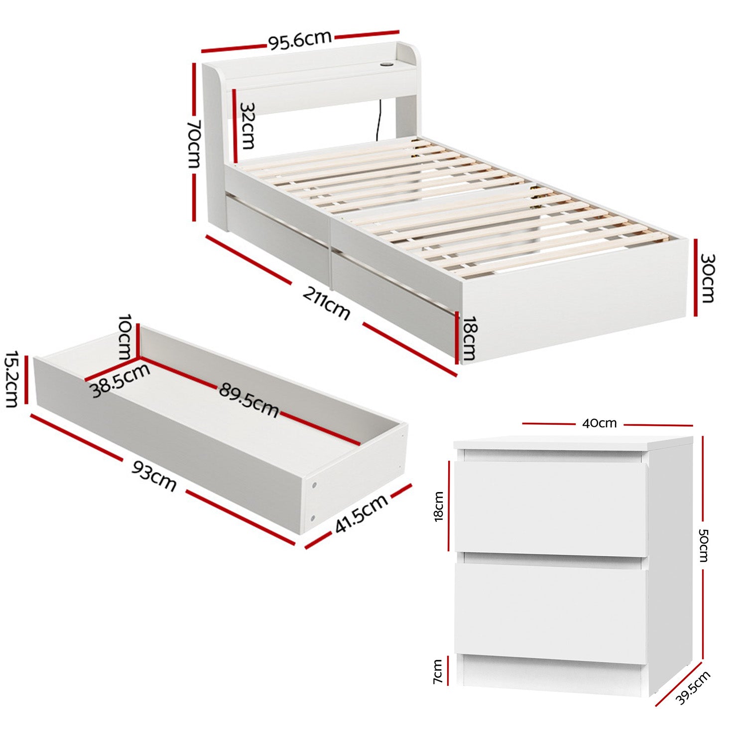 Artiss Single Bed Frame and Bedside Table Awezingly