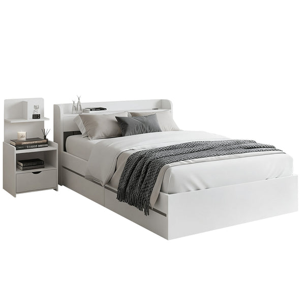 Artiss Single Bed Frame with Charging Ports and Bedside Table Awezingly