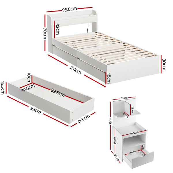 Artiss Single Bed Frame with Charging Ports and Bedside Table Awezingly