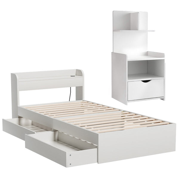 Artiss Single Bed Frame with Charging Ports and Bedside Table Awezingly