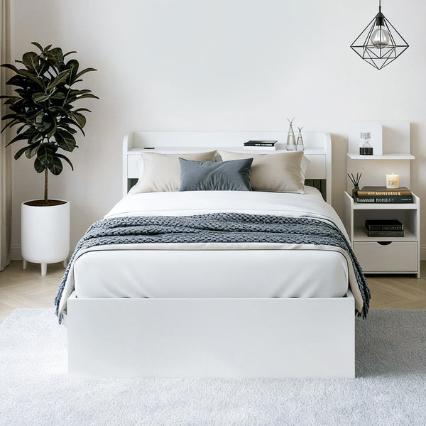 Artiss Single Bed Frame with Charging Ports and Bedside Table Awezingly