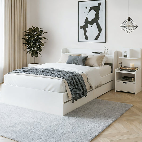 Artiss Single Bed Frame with Charging Ports and Bedside Table Awezingly