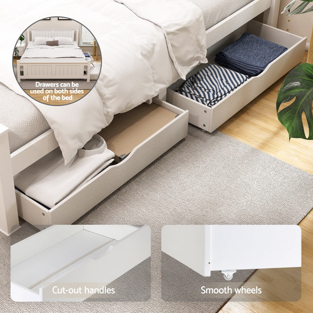 Artiss Bed Frame Double Size Wooden Platform with 2 Storage Drawers White RIO Awezingly