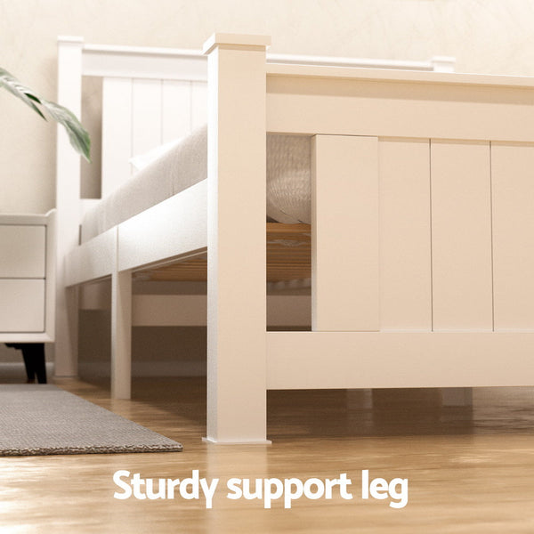 Artiss Bed Frame Double Size Wooden Platform with 2 Storage Drawers White RIO Awezingly