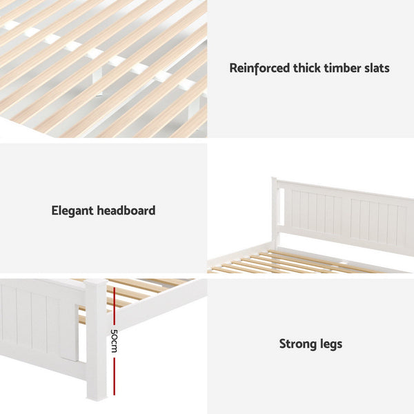 Artiss Bed Frame Double Size Wooden Platform with 2 Storage Drawers White RIO Awezingly