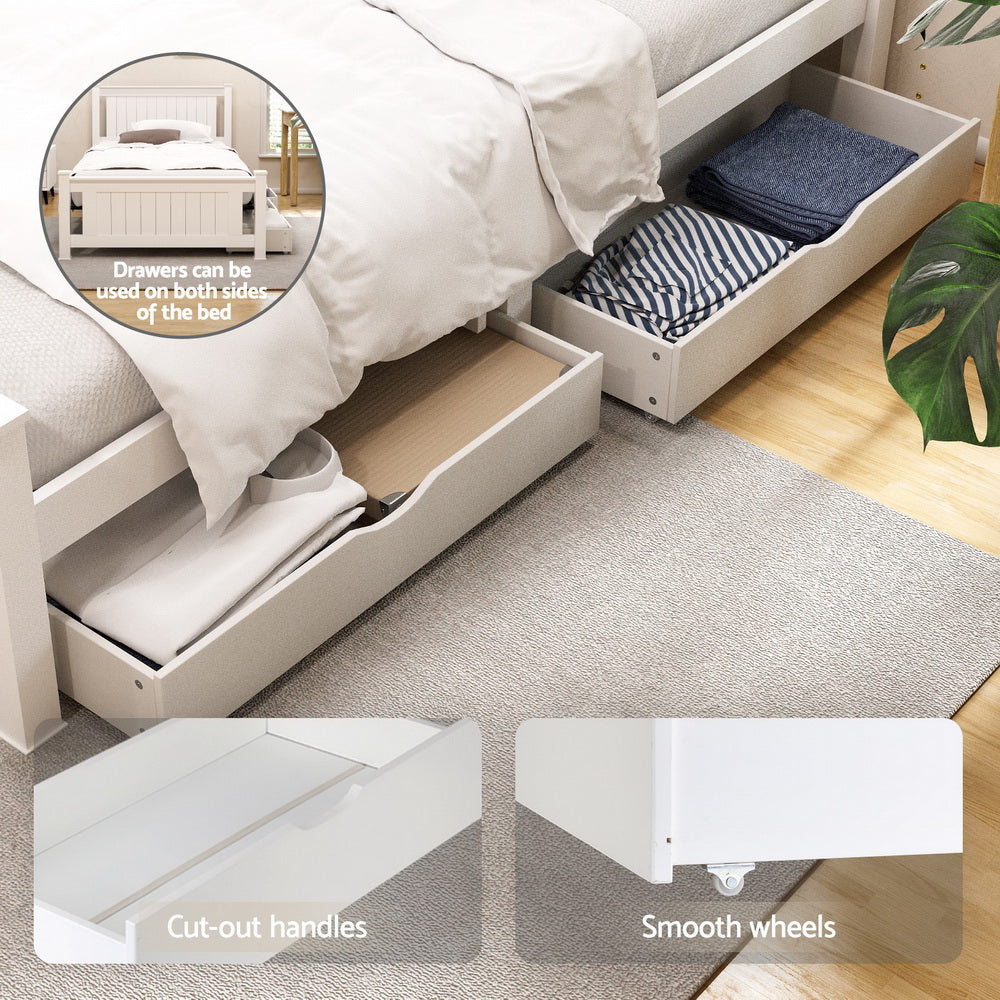 Artiss Bed Frame King Single Size Wooden Platform with 2 Storage Drawers White RIO Awezingly