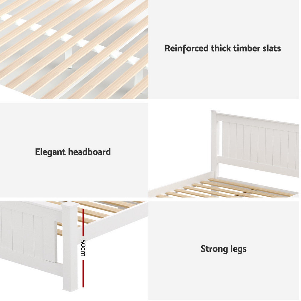 Artiss Bed Frame King Single Size Wooden Platform with 2 Storage Drawers White RIO Awezingly