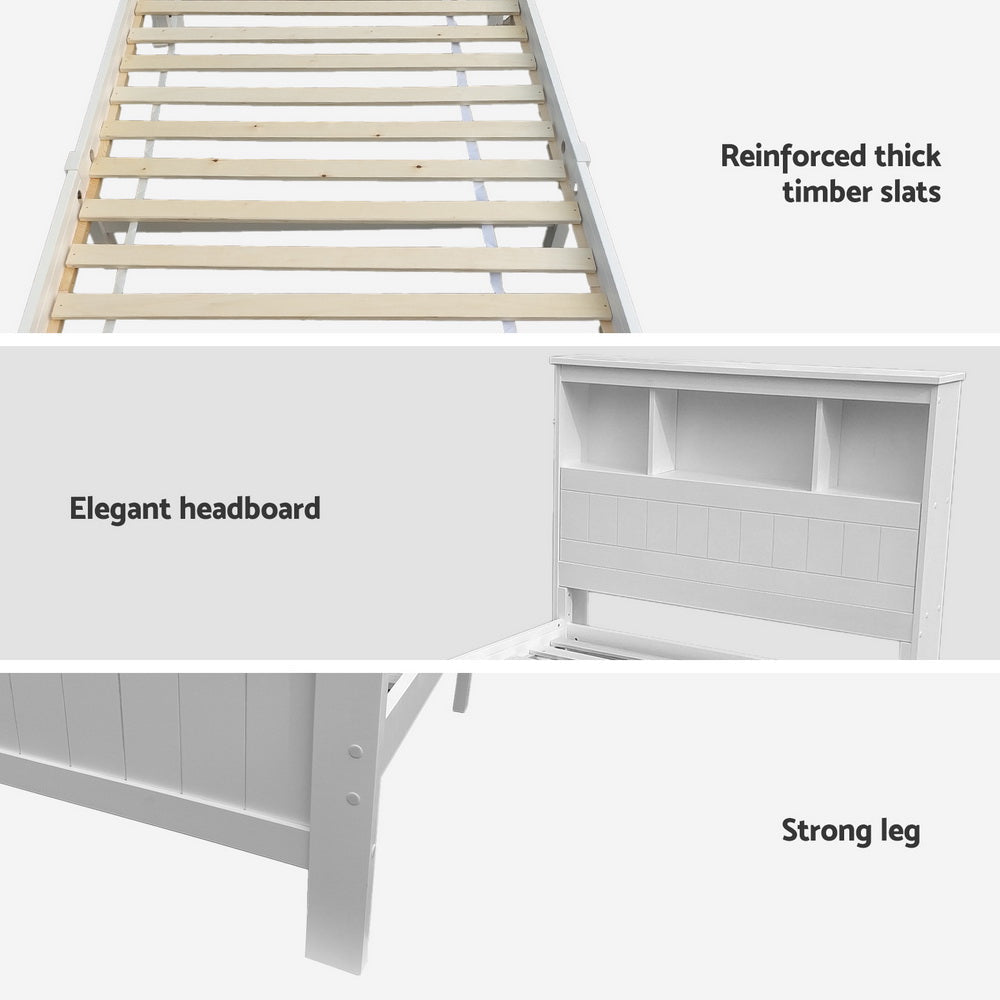 Artiss Bed Frame King Single Size Wooden with 2 Storage Drawers White Artiss