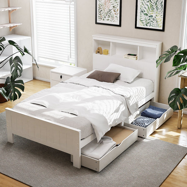 Artiss Bed Frame King Single Size Wooden with 2 Storage Drawers White Artiss