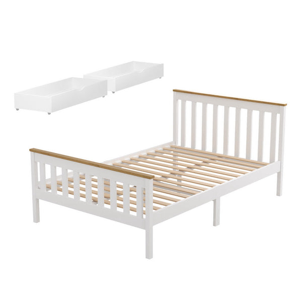 Artiss Bed Frame Double Size Wooden Platform with 2 Storage Drawers White PONY Awezingly