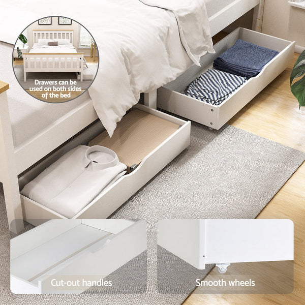 Artiss Bed Frame Double Size Wooden Platform with 2 Storage Drawers White PONY Awezingly