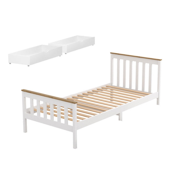 Artiss Bed Frame Single Size Wooden Platform with 2 Storage Drawers White PONY Awezingly