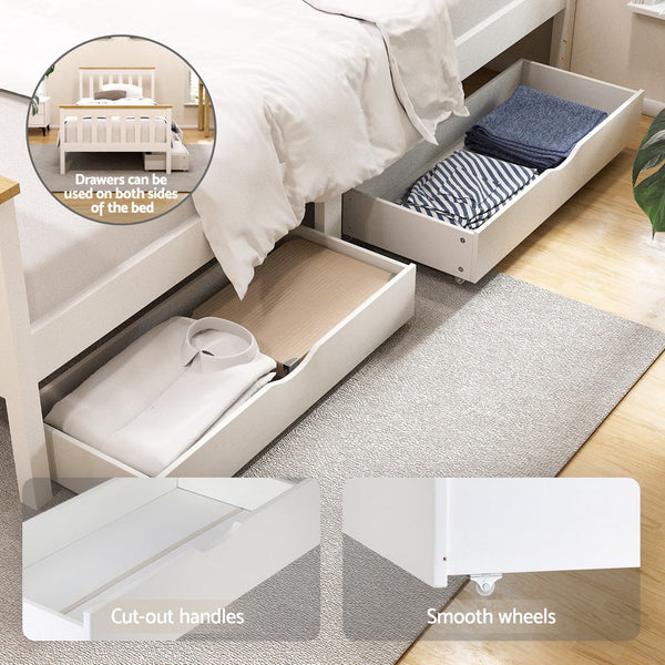 Artiss Bed Frame Single Size Wooden Platform with 2 Storage Drawers White PONY Awezingly