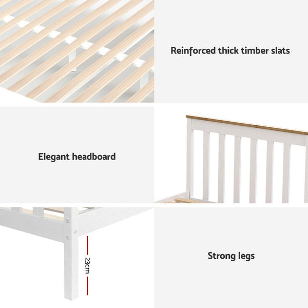 Artiss Bed Frame Single Size Wooden Platform with 2 Storage Drawers White PONY Awezingly