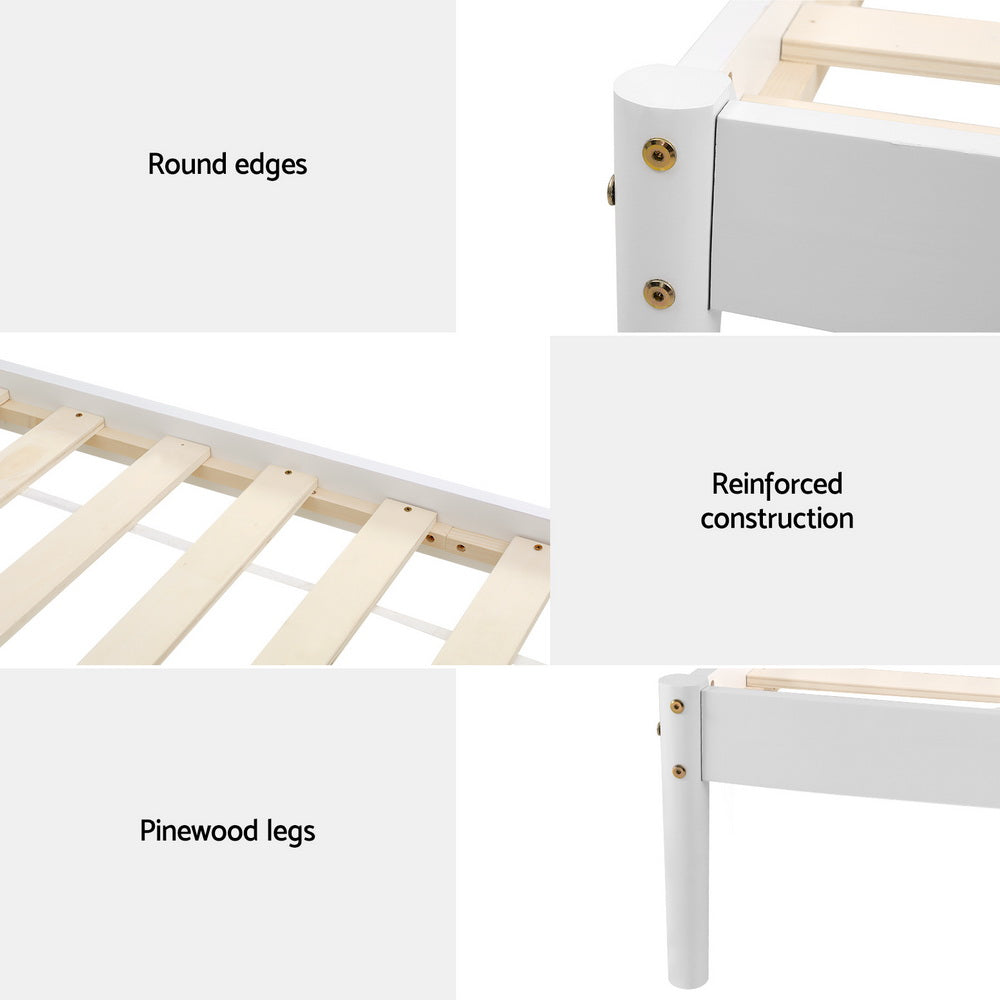 Artiss Bed Frame Single Size Wooden White DALY Artiss