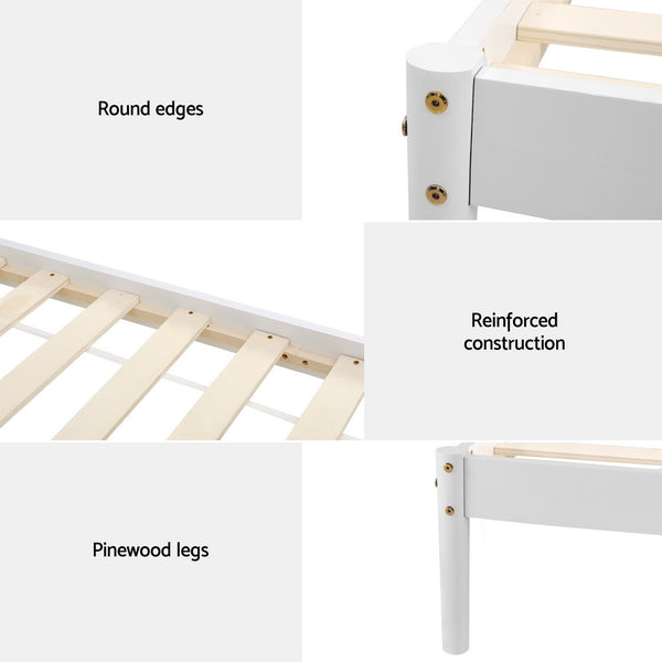 Artiss Bed Frame Single Size Wooden White DALY Artiss