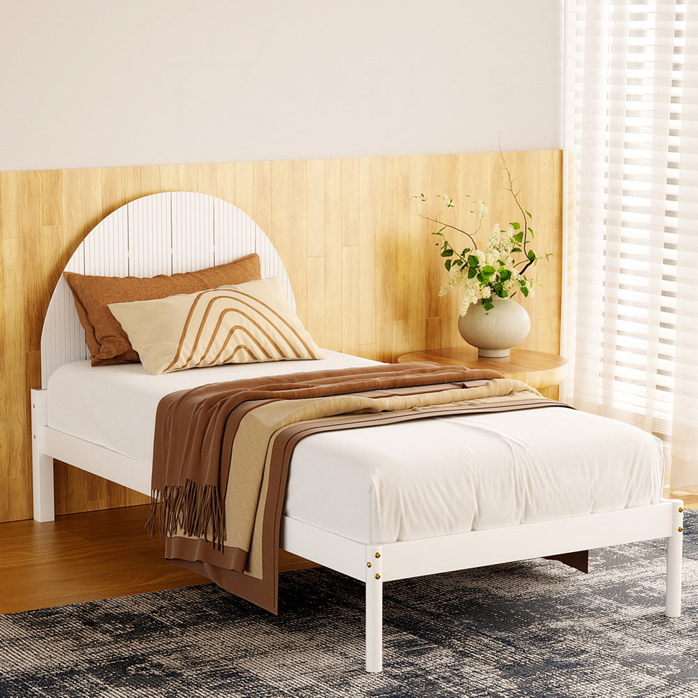 Artiss Bed Frame Single Size Wooden White DALY Artiss